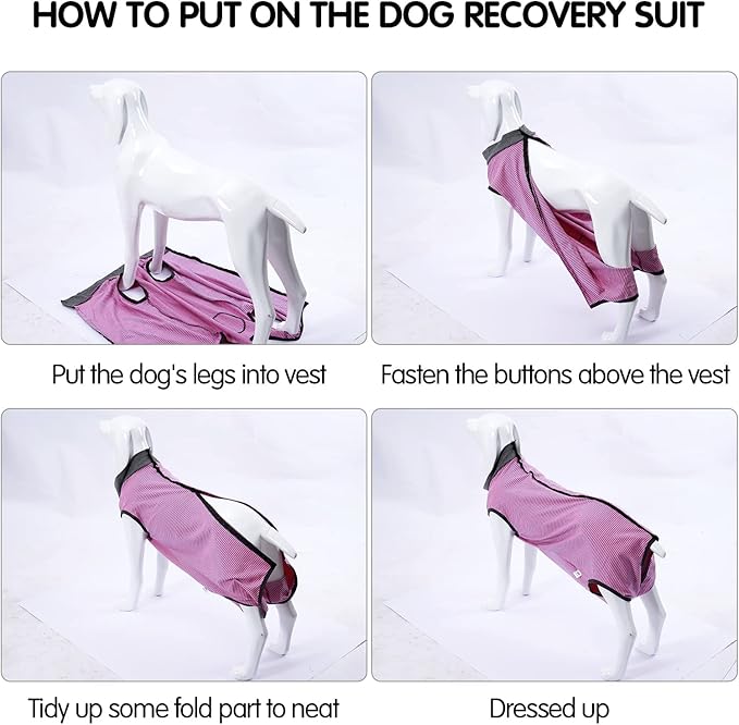 Dotoner Dog Recovery Suit Abdominal Wound Puppy Surgical Clothes Post-Operative Vest Pet After Surgery Wear Substitute E-Collar & Cone(S,Pink)