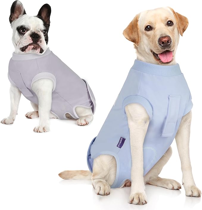 cyeollo 2pack Dog Onesie for Surgery Recovery Suit for Female Male Dogs Breathable Pet Bodysuit After Surgery for Spay, Neuter, Post Surgical Recovery Onesie Shirt for Large Dogs, Blue & Grey, XXL