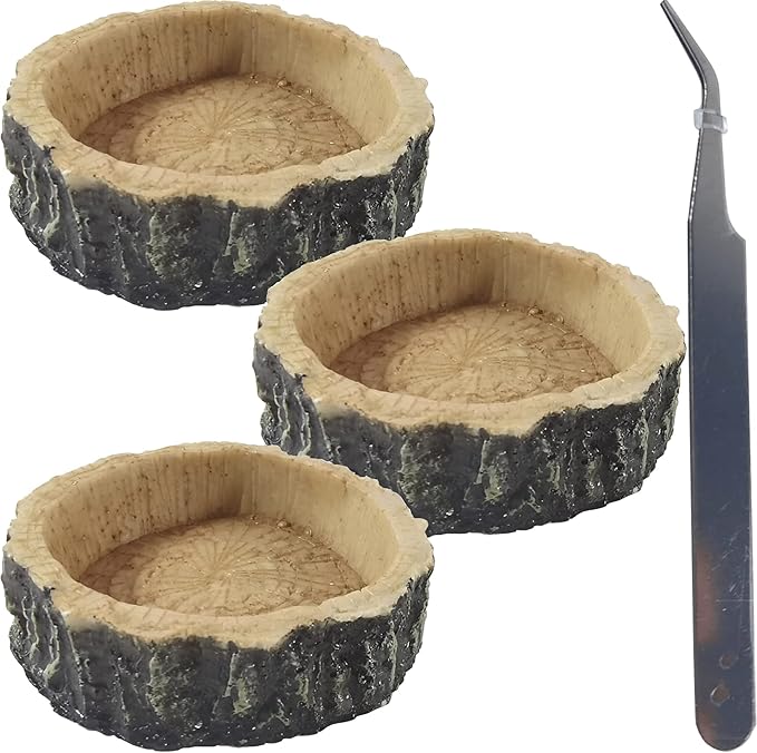 3PCS Reptile Water and Food Bowls with Tongs, Suitable for Tortoises, Lizards, Snakes, Spiders, Centipedes, Frogs, Small and Medium Pets