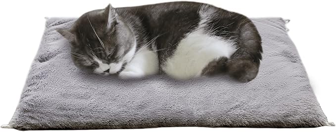 Self Warming Cat Mat, 24''*20'' Non-Skid Thermal Pet Mat, Cat Blanket for Indoor Cats, Washable Outdoor Insulation for Cat House, Carrier Cat Bed, Dog Crate Mat, Short-Fluff Grey