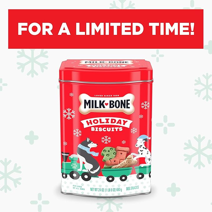 Milk-Bone Limited Edition Holiday Dog Treats, Small Biscuits, 24 Ounce Reusable Tin