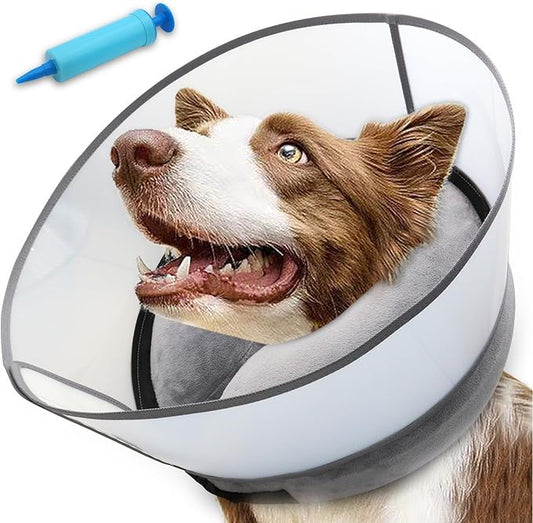 Inflatable Dog Cone Collar, Soft Dog Cone for Dogs after Surgery, 2-in-1 Inflatable Dog Cone with Detachable Anti-licking Shield, Adjustable Dog Cone Collar, Elizabethan Collar (S, Grey)