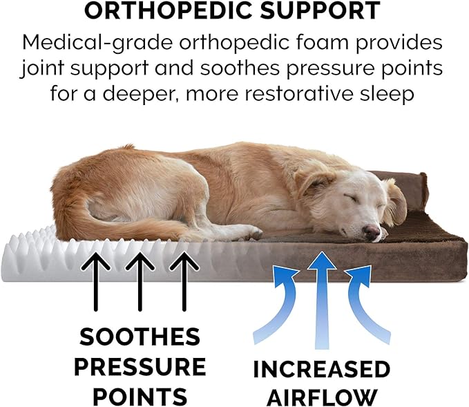 Furhaven Orthopedic Dog Bed for Large Dogs w/ Removable Bolsters & Washable Cover, For Dogs Up to 95 lbs - Plush & Velvet L Shaped Chaise - Sable Brown, Jumbo/XL