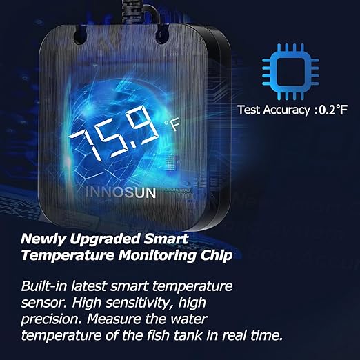 Fish Tank Digital Thermometer,Submersible Aquarium Thermometer for Underwater Use with High & Low Temperature Alarm Accuracy 0.2°F,Waterproof Thermometer with USB Power Supply,HD LED Display