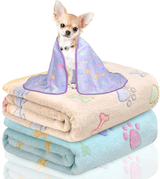 Dog Blanket for Small Dogs,3 Pack Dog Cat Blankets Washable,Soft Flannel Dogs Blankets,Cute Paw Print Pattern,Puppy Blanket Mat Cover for Kennel,Bed,Crate,Pet Blankets for Dogs (23x16 inch)