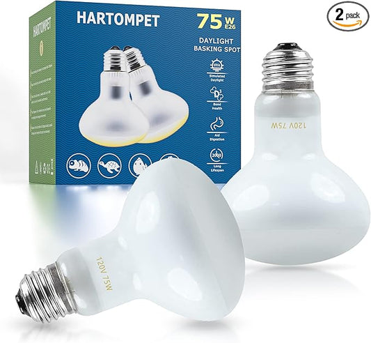 Reptile Heat Lamp Bulbs 75W E26 - UVA Basking Spot Light for Reptiles - Simulated Sunlight for Bearded Dragon, Lizard, Tortoise, chickss and More | 2 Pack