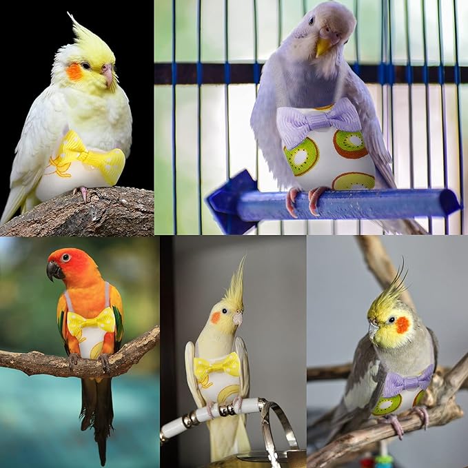 Bird Diaper Parrot Washable Diapers, Parrot Flight Suit, Reusable Nappies for Parakeet Cockatiel Mini Macaw Budgie Canary 2 Pcs