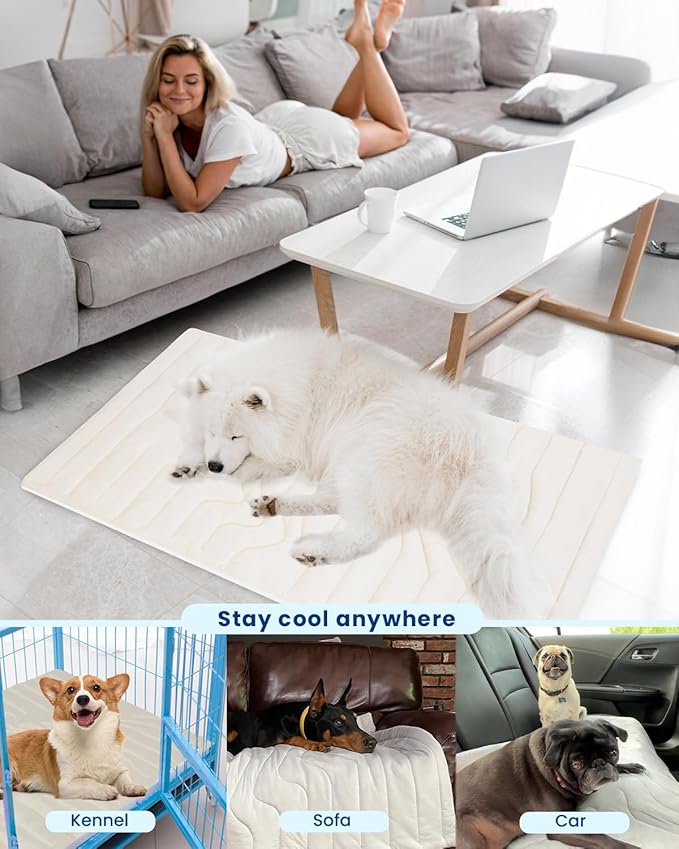 ZonLi Dog Cooling Mat, 48" x 28"Medium, Cooling Pad Reversible (Cool & Warm), Pet Cool Mats for Dog and Cat use in Crate, Kennel, Bed, Sofa, Machine Washable, Durable, Non-toxic Gel, Ivory White