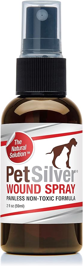 PetSilver Wound & Skin Spray with Patented Chelated Silver, Allergy Relief for Dogs Itching, Hot Spot Treatment for Dogs, Cat and Dog Wound Care, Natural Skin Soother for Dogs, USA, 2 fl. oz.