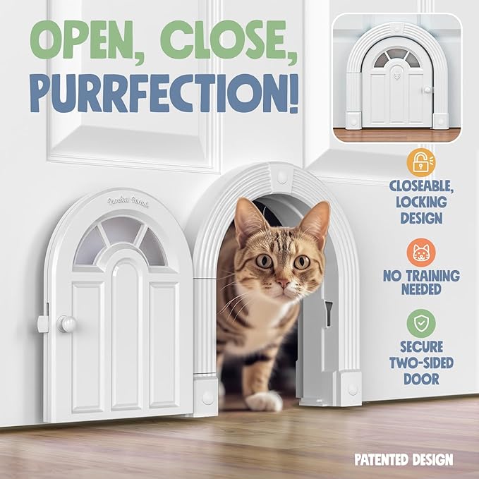 Cat Door Interior Door - No-Flap Cat Door for Interior Door, Cat Door Interior Door for Cats Up to 20 lbs, Easy DIY Setup, Secured Installation in Minutes, No Training Needed…