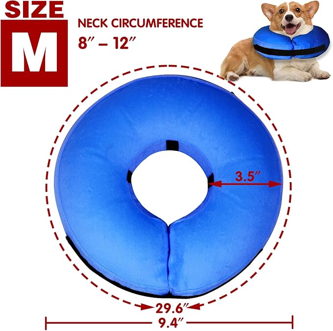 Inflatable Dog Collar-Soft Protective Cone for Dogs After Surgery,Dog Donut Collar Suitable for Dogs and Cats,Dog Cone Collar to Prevent Pets from Touching Stitches,Wounds and Rashes(Blue,M)