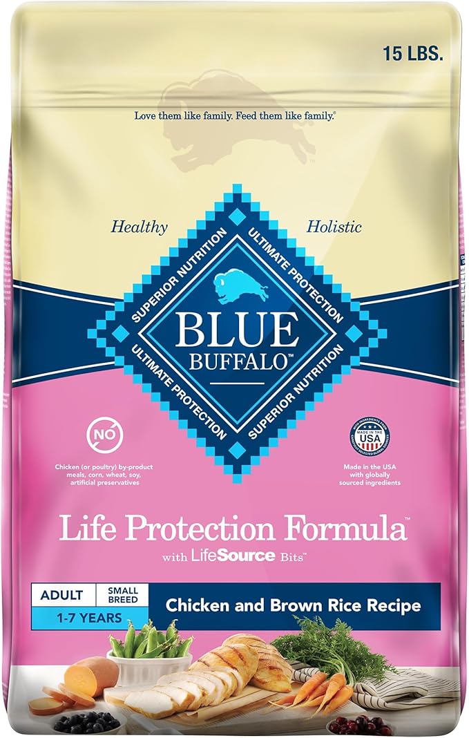 Blue Buffalo Life Protection Formula Adult Small Breed Dry Dog Food, Supports High Energy Needs, Made with Natural Ingredients, Chicken & Brown Rice Recipe, 15-lb. Bag