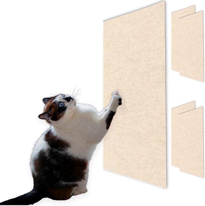 Cat Scratch Mat (5 Pack), 23.6’’ x 11.8’’ Cat Wall Stracther, Versatile Self-Adhesive Replacement Easy Use for Cat Trees, Cat Wall Furniture, Scratching Posts, and Couch Protection (Beige)