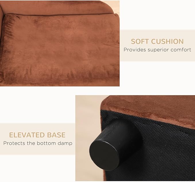 PawHut Luxury Fancy Dog Bed for Small Dogs with Hidden Storage, Small Dog Couch with Soft 3" Foam, Dog Sofa Bed, Cushy Dog Bed, Modern Pet Furniture for Puppies and Little Breeds, Brown