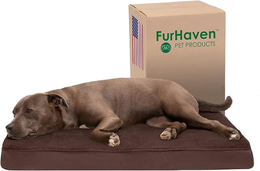 Furhaven Cooling Gel Dog Bed for Large/Medium Dogs w/ Removable Washable Cover, For Dogs Up to 55 lbs - Terry & Suede Mattress - Espresso, Large