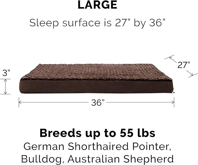 Furhaven Memory Foam Dog Bed for Large/Medium Dogs w/ Removable Washable Cover, For Dogs Up to 55 lbs - Ultra Plush Faux Fur & Suede Mattress - Chocolate, Large