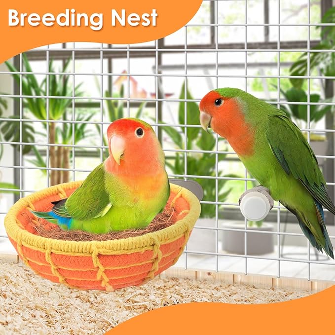 KATUMO Bird Nest, Parrot Breeding Nest Bed with Natural Coconut Fiber Bedding for Budgie, Parakeet, Cockatiel, Conure, Lovebird, Canary, Finch, Small Birds