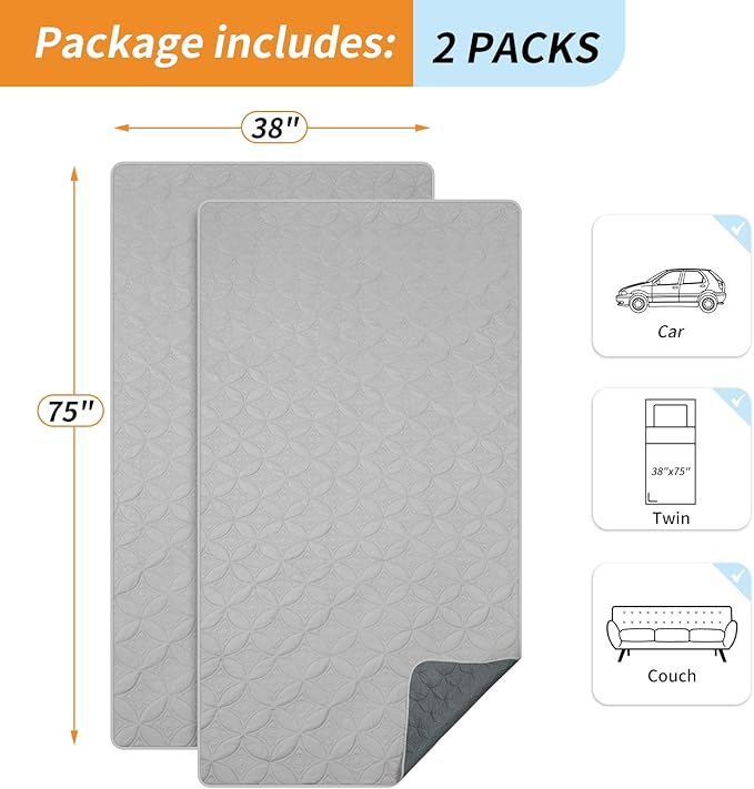 2 Packs Waterproof Dog Blankets Washable for Large Dog, Pet Couch Covers Protect Bed Sofa Furniture, Soft Reversible Dog Blankets Anti Scratches Dirty for Puppy Kids (38"×75", Light/Dark Grey)