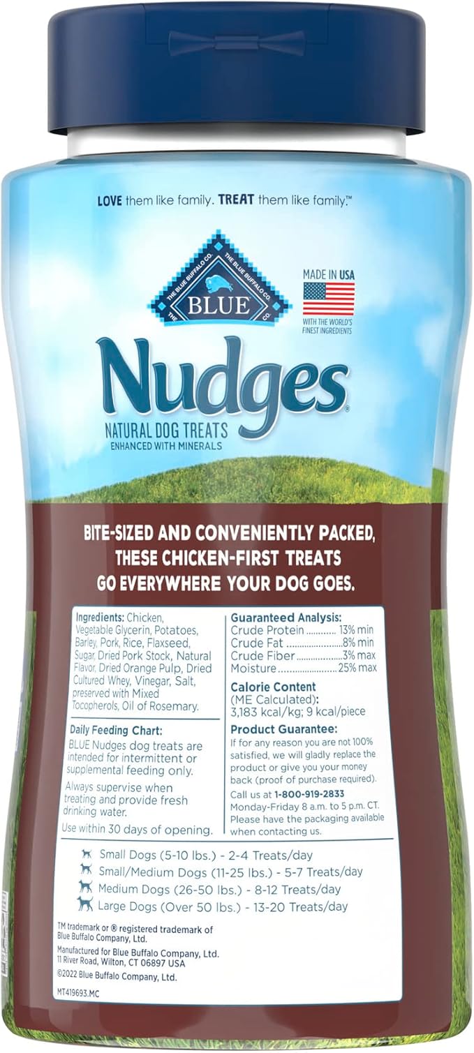 Blue Buffalo Nudges On The Go Natural Dog Treats, Chicken and Pork 5.5oz Reusable Container