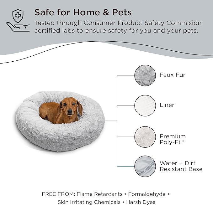 Best Friends by Sheri The Original Calming Donut Cat and Dog Bed in Lux Fur Gray, Small 23"