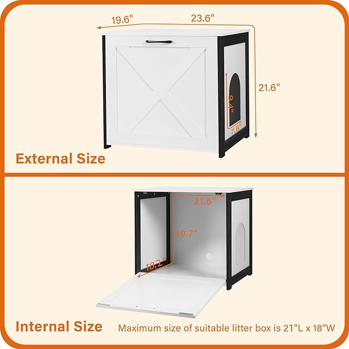 DWANTON Cat Litter Box Furniture Hidden, Cat Litter Box Enclosure, Reversible Entrance Can Be on Left or Right Side, Indoor Cat Box Cabinet, Wooden Cat Washroom, End Table, Nightstand, White