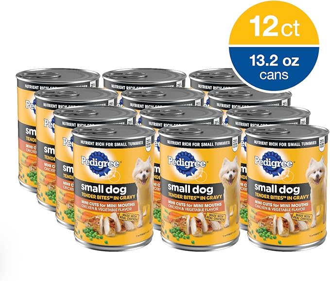 Pedigree Small Dog Tender Bites in Gravy, Chicken & Vegetable Flavor Canned Wet Dog Food, 13.2 oz. Cans (pack of 12)