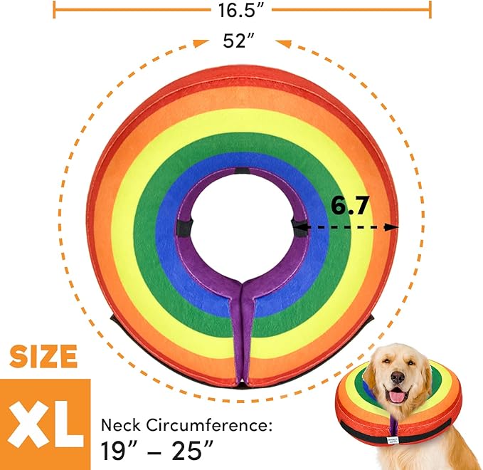 BENCMATE Protective Inflatable Collar for Dogs and Cats - Soft Pet Recovery Collar Does Not Block Vision E-Collar (XLarge, Rainbow)