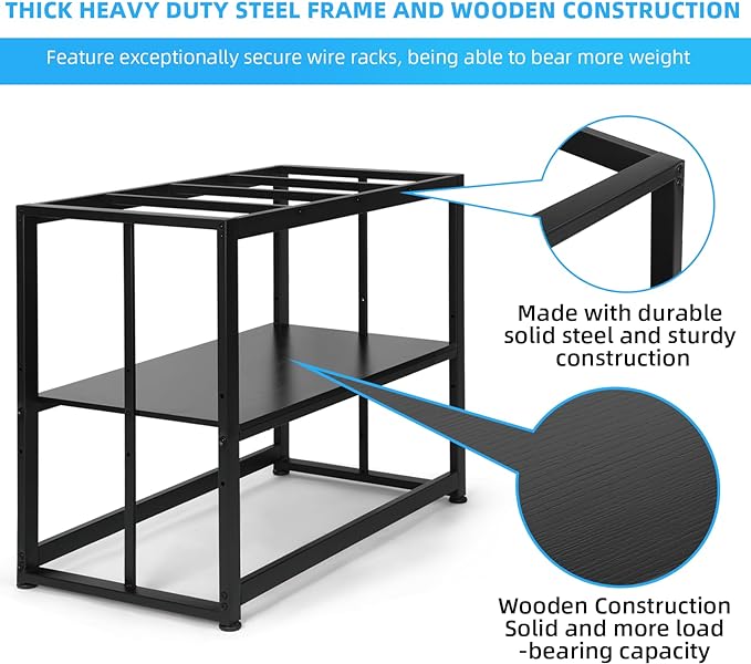 VOWNER 40-50 Gallon Fish Tank Stand - Metal Aquarium Stand, 36.6" x 18.5" x 29.5" Adjustable Heavy Duty Reptile Tank Stand, Adjustable 2-Tier Fish Tank Rack Shelf for Home Office, Tank not Included