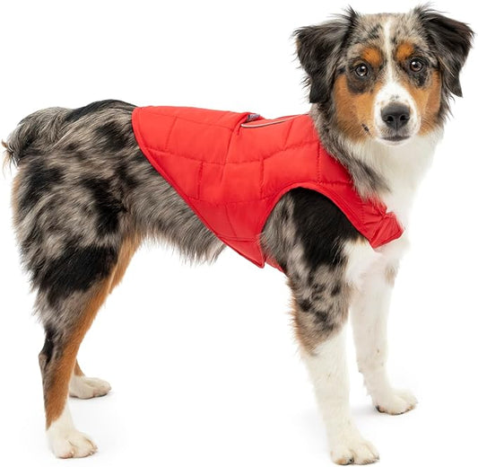 Kurgo Loft Dog Jacket, Reversible Dog Coat, Wear with Harness or Sweater, Water Resistant, Reflective, Winter Coat for Small Dogs (Chili Red, XS)