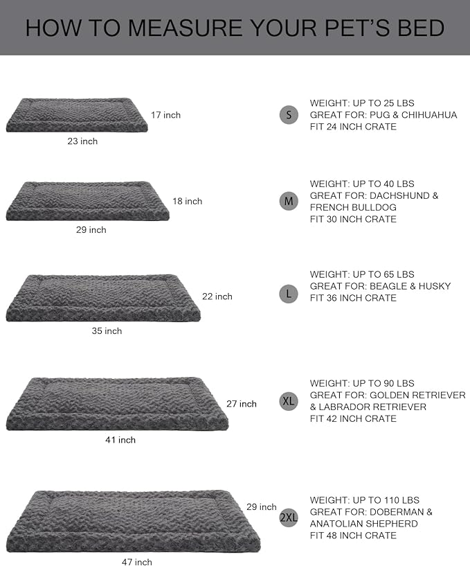 Washable Dog Bed Mat Reversible Dog Crate Pad Soft Fluffy Pet Kennel Beds Dog Sleeping Mattress for Large Jumbo Medium Small Dogs, 21 x 13 Inch, Gray