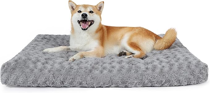 Dog Bed for Large Dogs, Washable Dog Crate Mat with Anti-Slip, Deluxe Thick Fluffy Comfy Kennel Pad for Dogs Up to 30 lbs, 29" x 21", Dark Grey