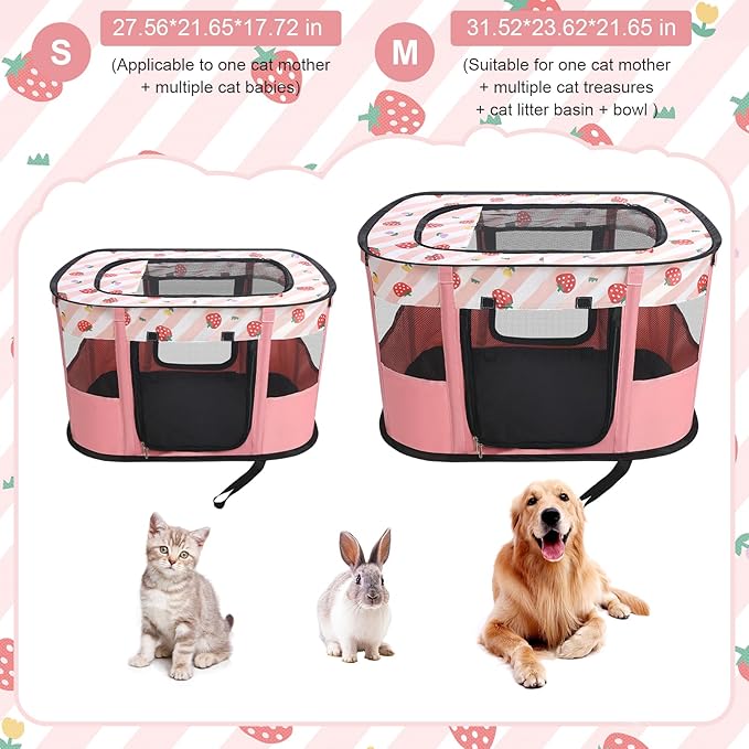 Portable Foldable Pet Playpen Collapsible Crates Kennel Playpen for Dog cat and Rabbit &Travel playpen Outdoor or Indoor (Small（27.6" L x 21.7" W x 17.7" H）, Pink)