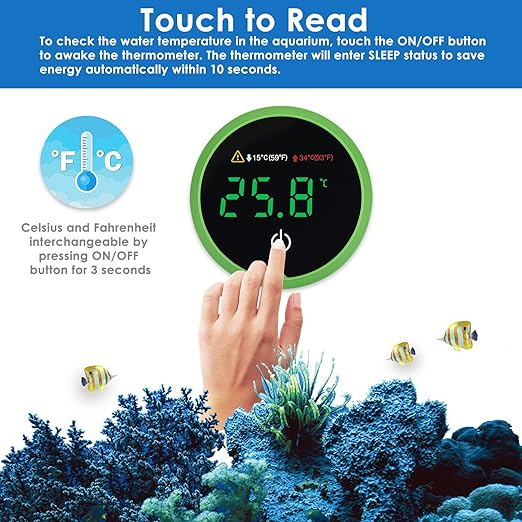 AquarMiracle Digital Aquarium Thermometer Fish Tank Thermometer Touch Screen Thermometer with LCD Display for Fish, Amphibians and Reptiles