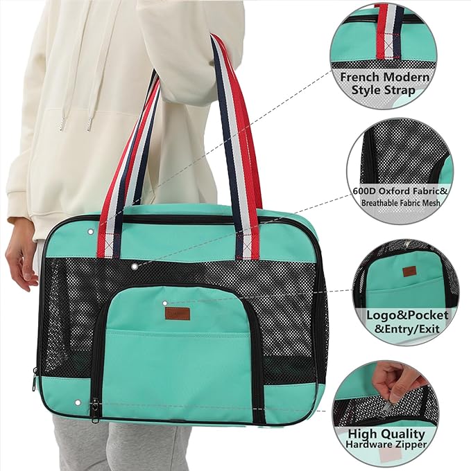 Puppy Carrier Small Dog Purse Adult Cat Bag Bunny Rabbit Small Animal Traveling Outdoor Go to The Vet Carry Handbag (Small, Pine Green)