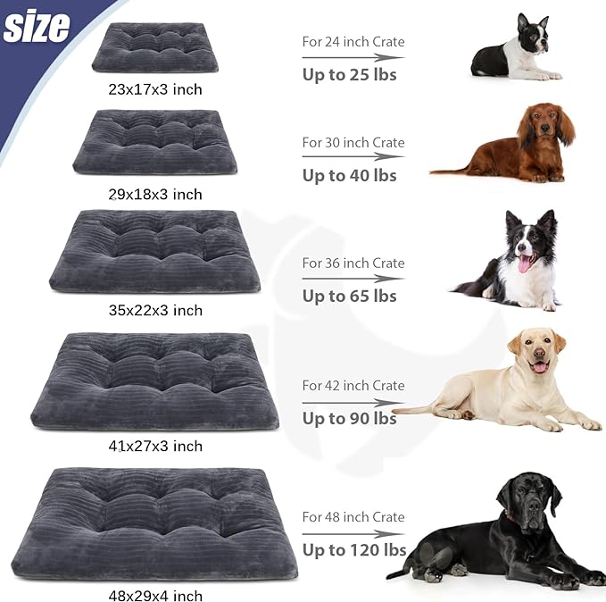 Dog Crate Bed Washable Dog Beds for Small Dogs Deluxe Thick Flannel Fluffy Comfy Kennel Pad Anti-Slip & Anti-Scratch Pet Sleeping Mat, 23 x 18 Inch, Gray