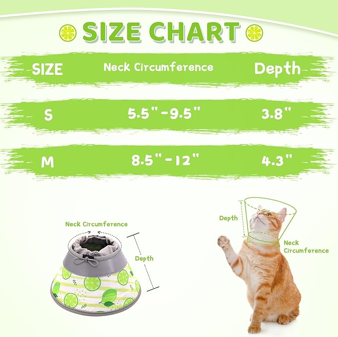 Cat Cone, Adjustable Cat Cone Collar Soft to Stop Licking, Foldable Cute Cat Cone Alternative, Water Resistant Neck Cone for Cats, Lightweight Cat Recovery E Collar for Cat Kitten（Green, M-01