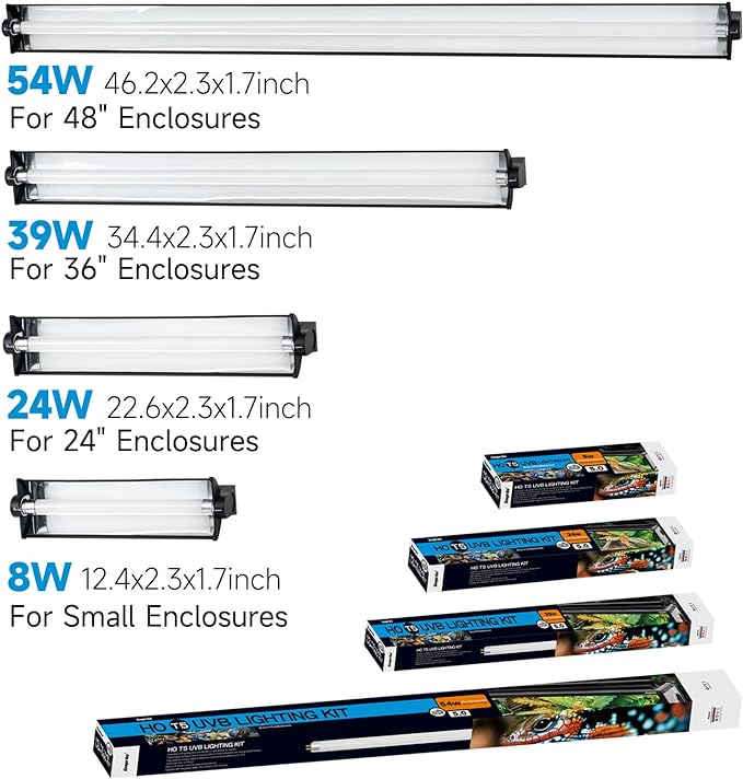 T5 UVB Lighting Combo Kit, Reptile Light Fixture with UVB 10.0 Fluorescent Tube Ideal for Tropical and Deserts Such as Bearded Dragon Lizards and Tortoises(8W-13in)