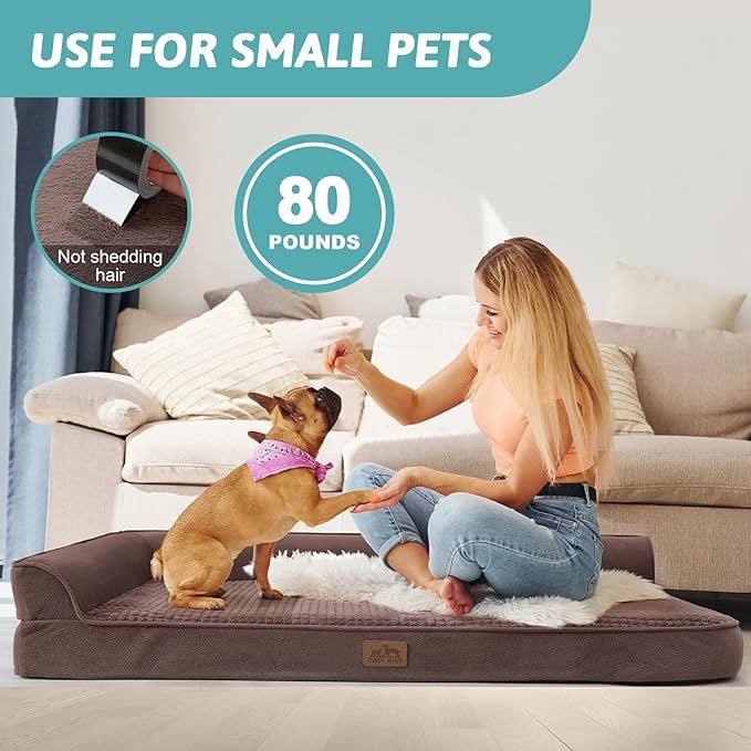 Orthopedic Dog Bed for Large Sized Dogs,Waterproof Dog Sofa Beds L Size, Supportive Foam Pet Couch Bed with Removable Washable Cover,Waterproof Lining and Nonskid Bottom,Brown(L-Shaped)