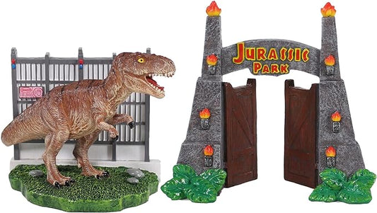 Penn-Plax Jurassic Park Officially Licensed 2-Piece Aquarium Ornament Bundle – includes T-Rex and Park Gate Decorations – Small