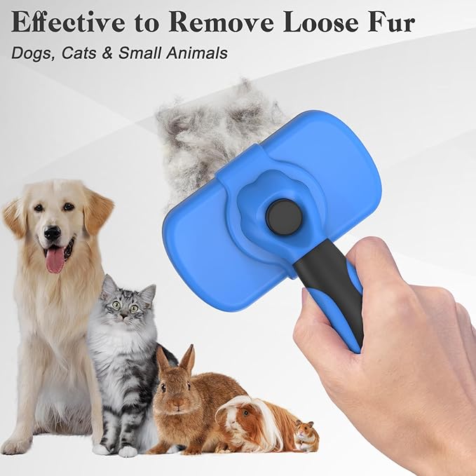 Self Cleaning Shedding Brush for Dogs & Cats, Skin Friendly Cat Brush, Dog Grooming Brush, Dog Brush for Shedding, Deshedding Brush, Puppy Brush Hair Brush for Haired Dogs, Blue