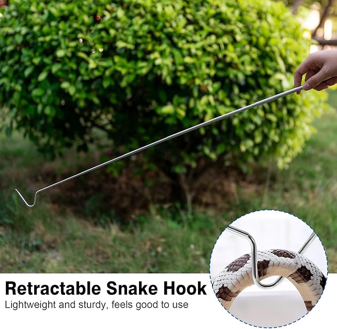 CHANGE MOORE 28 inch Snake Hook Stainless Steel Snake Stick, 1pc Telescopic Snake Tongs Snake & Reptile Hook Retractable Catching Snake Handling Tool, Snake Hook for Ball Python Silver