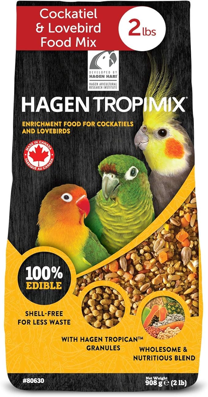 Hagen Tropimix Enrichment Food for Cockatiels & Lovebirds, 2 lb. - HARI Parrot Food with Seeds, Fruit, Nuts, Vegetables, Grains, and Legumes