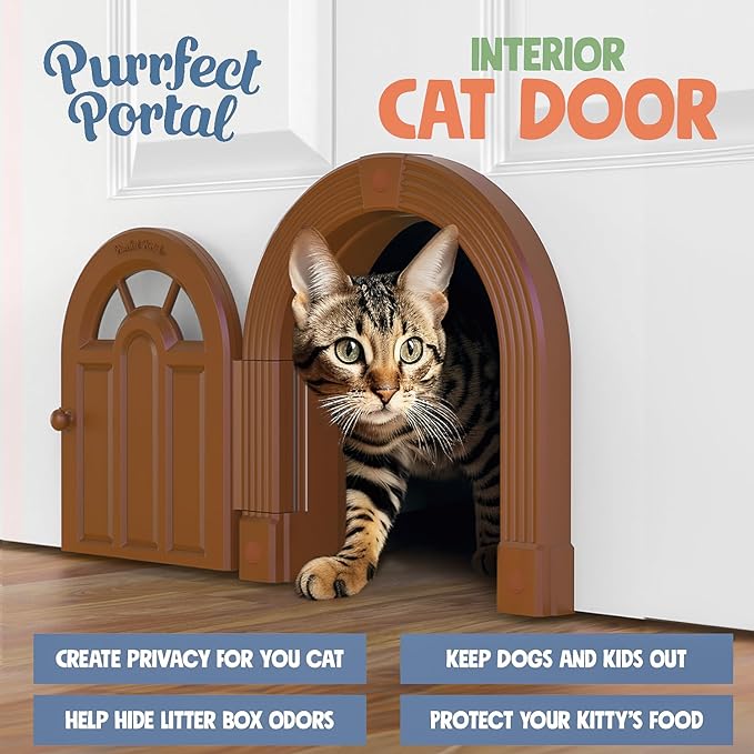 Cat Door Interior Door - No-Flap Cat Door for Interior Door, Cat Door Interior Door for Cats Up to 20 lbs, Easy DIY Setup, Secured Installation in Minutes, No Training Needed…