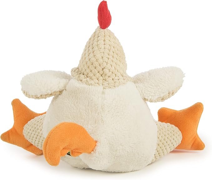 goDog Checkers Fat Rooster Squeaky Plush Dog Toy, Chew Guard Technology - White, Large