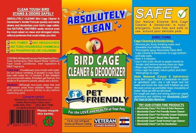 Amazing Bird Cage Cleaner and Deodorizer - Just Spray/Wipe - Safely & Easily Removes Bird Messes Quickly and Easily - Made in The US 16oz Spray (Pack of 1)