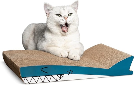 Conlun Cat Scratcher Cardboard Cat Scratch Pad with Premium Scratch Textures Design Durable Cat Scratching Pad Reversible Shark 15.7L x 9W x 2.6H