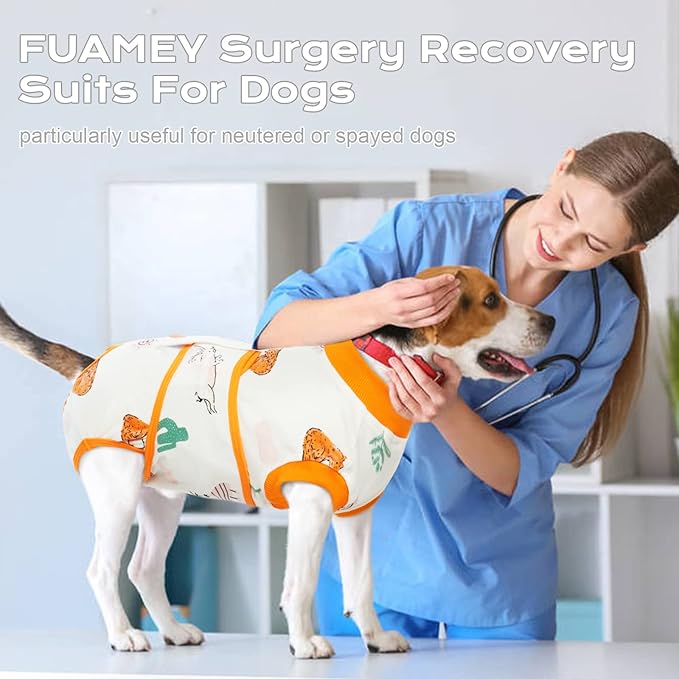 FUAMEY Recovery Suit for Dogs After Surgery,Soft Breathable Dog Bodysuit E-Collar & Cone Alternative Surgical Suit,Male Female Dog Neuter Spay Suits Anti Licking Wounds Onesie Orange Fox S