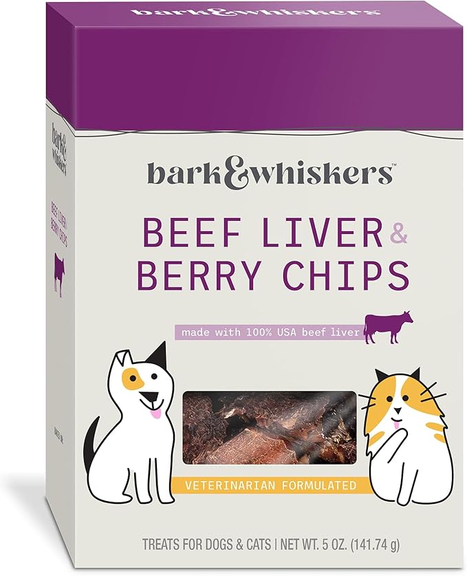 Dr. Mercola Bark & Whiskers Beef Liver & Berry Chips for Dogs & Cats, 5 Oz. (141.74 g), Made with 100% USA Beef Liver, Digestive Support, Veterinarian Formulated, Non-GMO