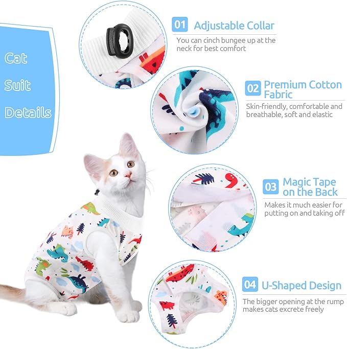 SUNFURA Cat Recovery Suit, Kitten Surgical Full Bodysuit for Abdominal Wound Protector Anti Licking After Surgery, Professional Bandages Cone E-Collar Alternative for Small Male & Female Pets