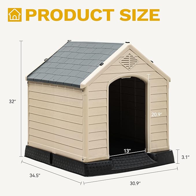 DWVO Spacious and Durable Dog House for Small to Medium Dogs, Indoor & Outdoor Use, Weather Resistant, Easy to Assemble (34.5''L*30.9''W*32''H, Brown)
